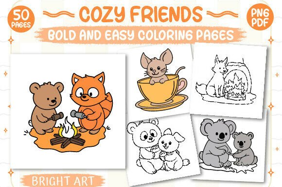 Download Bold and Easy Cozy Friends Coloring Book - Easy Collection