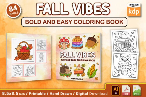 Download Fall Vibes Bold and Easy Coloring Book - Easy Collection
