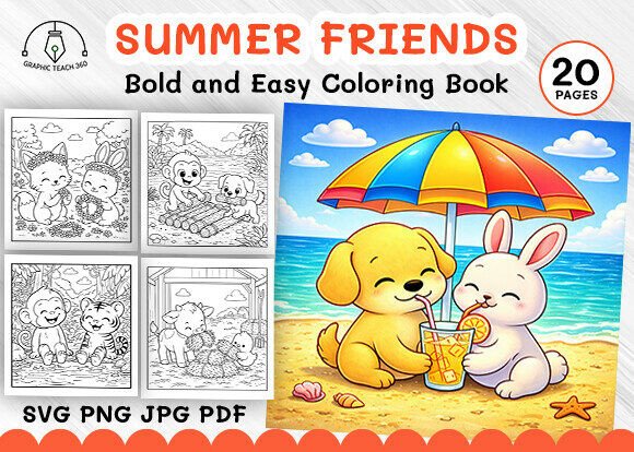 Download Bold &amp; Easy Summer Friends Coloring - Easy Collection