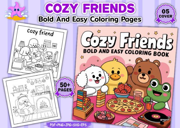 Download Cozy Friends Bold and Easy Coloring Book - Easy Collection