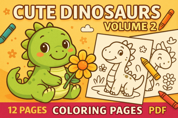 Download Cute Dinosaurs Coloring Pages - Volume 2 - Cute Collection