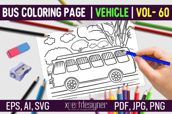 Download Bus Coloring Page for Kids | Vol - 60 - For kids Collection