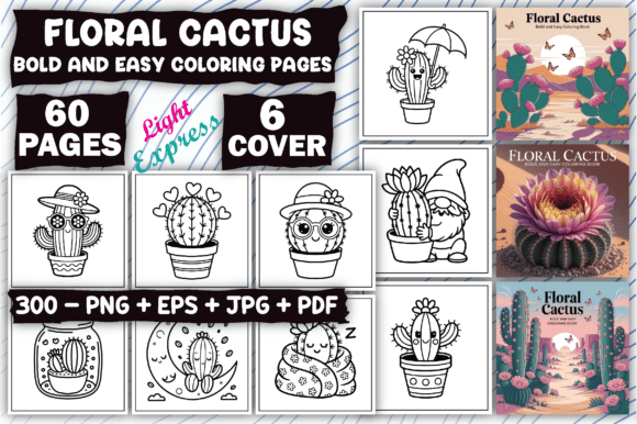 Download Bold &amp; Easy Floral Cactus Coloring Pages - Easy Collection