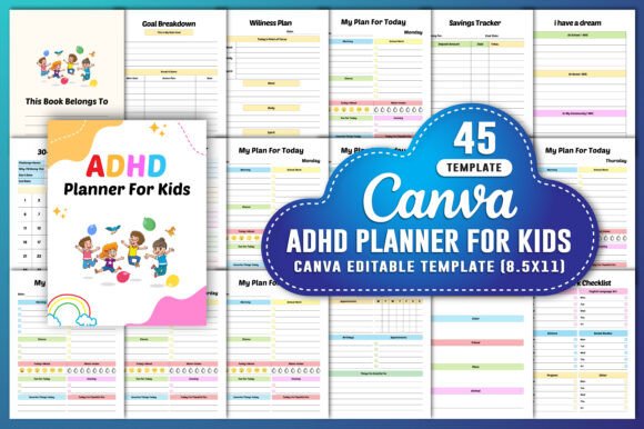 Download ADHD Planner for Kids Canva KDP - For kids Collection