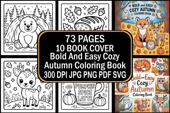 Download Bold and Easy Cozy Autumn Coloring Book - Easy Collection