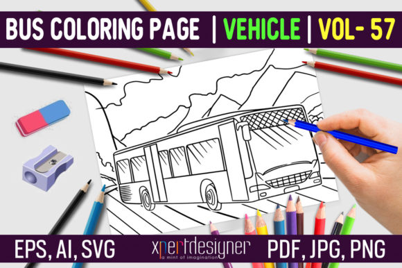 Download Bus Coloring Page for Kids | Vol - 57 - For kids Collection
