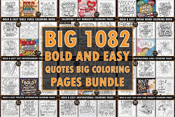 Download ADULT Bold &amp; Easy Quotes Coloring Page Bundle - Easy Collection