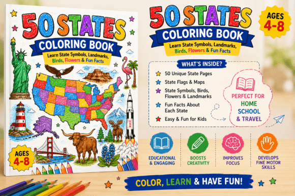 Download 50 USA States Coloring Book for Kids - For kids Collection