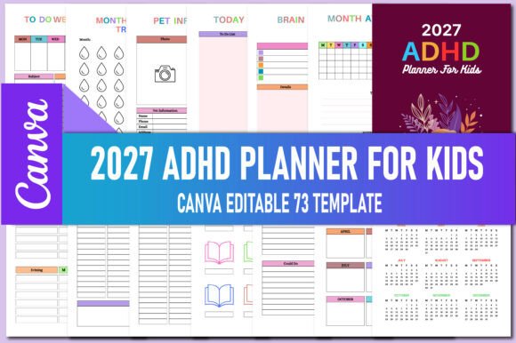 Download 2027 ADHD Planner for Kids KDP Interiors - For kids Collection