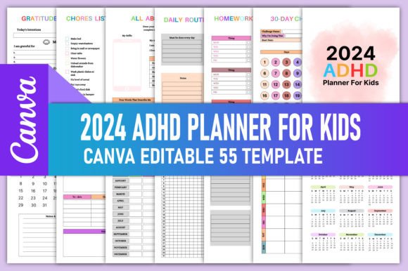 Download 2024 ADHD Planner for Kids Canva KDP - For kids Collection