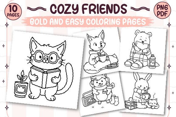 Download Bold and Easy Cozy Friends Coloring Page - Easy Collection