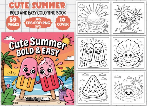 Download Cute Summer Bold and Easy Coloring Book - Easy Collection