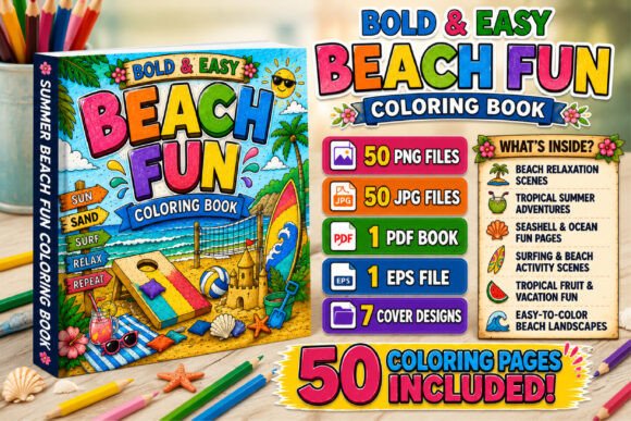 Download Bold &amp; Easy Beach Fun Coloring Pages - Easy Collection