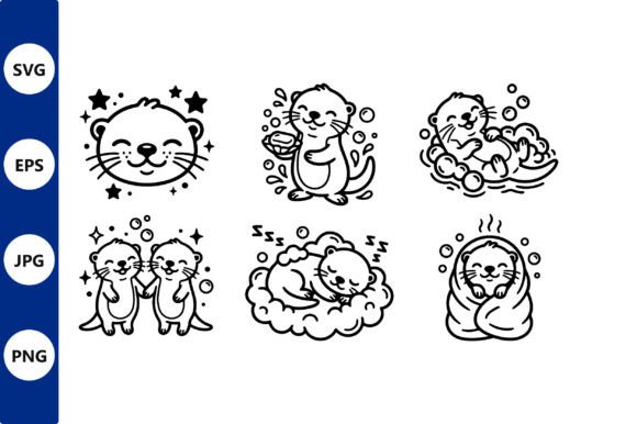 Download Cute Otters Black and White Line Art - Cute Collection