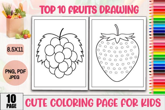 Download TOP 10 Fruit KDP Coloring Book for Kids - For kids Collection