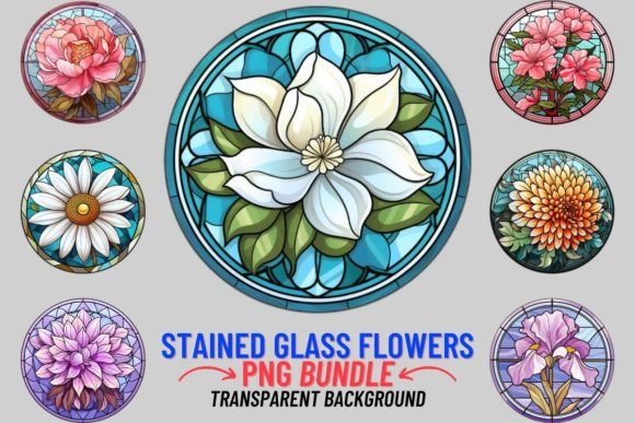 Download Stained Glass Flowers Sublimation Bundle - Stained glass flower Collection