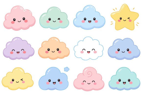 Download Cute Kawaii Cloud and Star Cartoon Set - Cute Collection