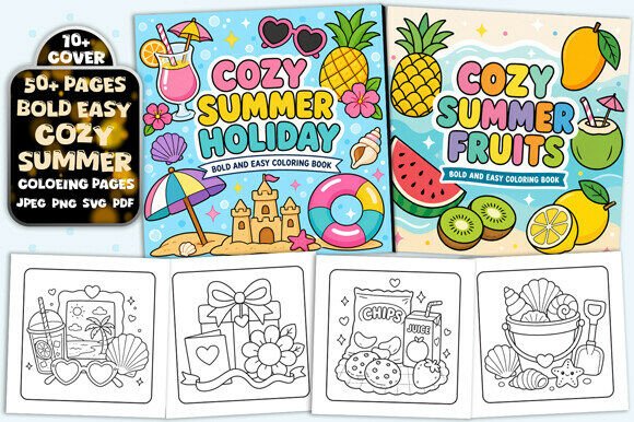 Download Cute Summer Bold and Easy Coloring Book - Easy Collection