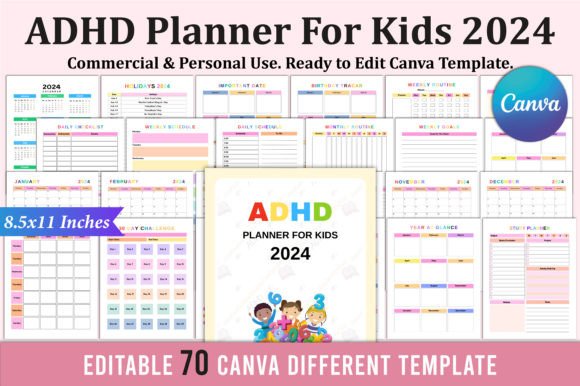 Download ADHD Planner for Kids 2024 for Canva - For kids Collection