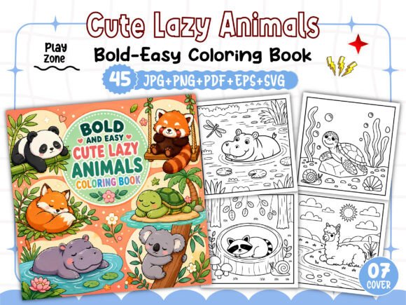 Download Cute Lazy Animal Bold Easy Coloring Book - Easy Collection