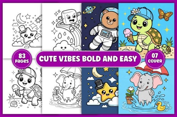 Download Cute Vibes Bold and Easy Coloring Book - Easy Collection