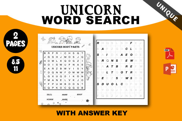 Download Unicorn Word Search for Kids 3BODY PARTS - For kids Collection