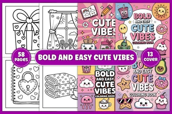 Download Cute Vibes Bold and Easy Coloring Book - Easy Collection