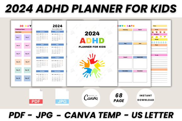 Download 2024 ADHD Planner for Kids Canva Temp - For kids Collection