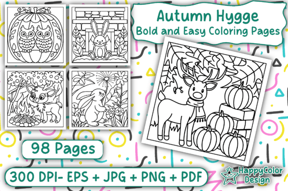 Download Autumn Hygge Bold and Easy Coloring Book - Easy Collection