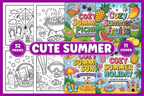 Download Cute Summer Bold and Easy Coloring Book - Easy Collection