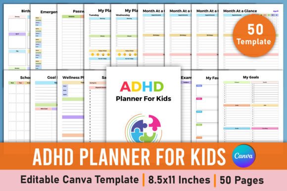 Download Editable ADHD Planner for Kids Canva - For kids Collection